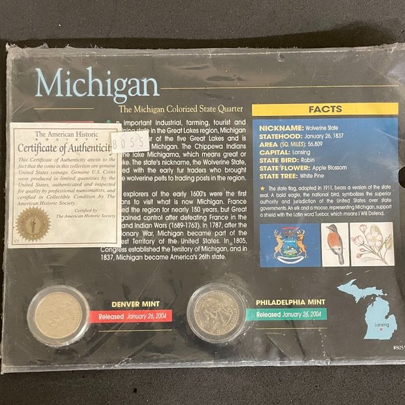 Colorized State Quarter NEW Philadelphia & Denver Mint - Michigan NIP - Picture 3 of 4
